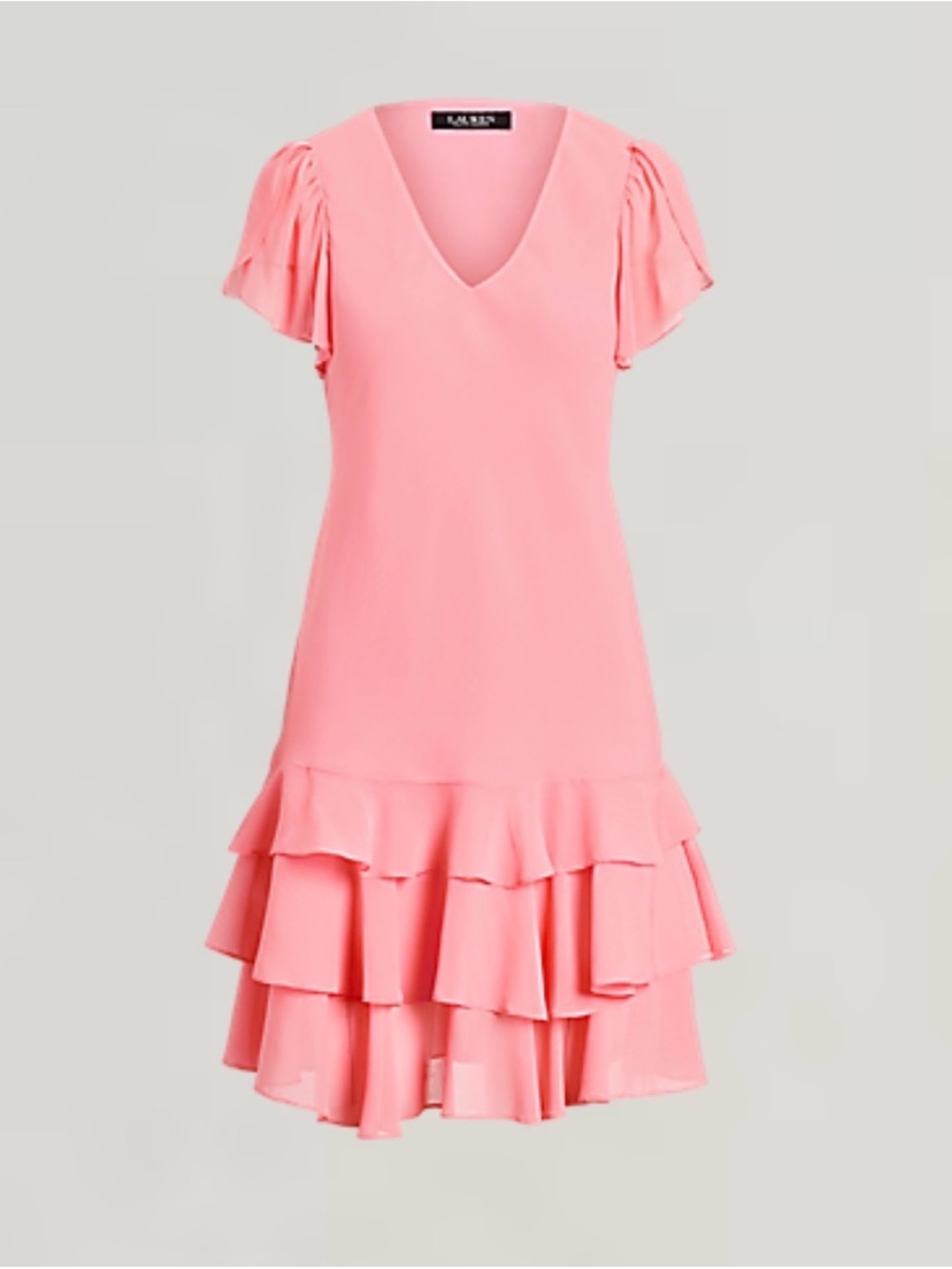 NWT Lauren Ralph Lauren Pink Crinkle Georgette Drop Waist Dress Size 2